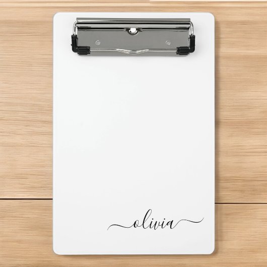 Zwart Witte Moderne Script Meisjesachtige Monogram Mini Klembord