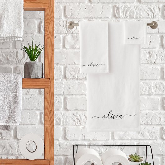 Zwart Witte Moderne Script Vrouwelijke Monogram Na Bad Handdoek