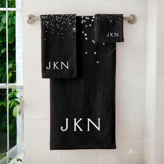 Zwart Witte Moderne Script Vrouwelijke Monogram Na Bad Handdoek