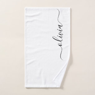 Zwart Witte Moderne Script Vrouwelijke Monogram Na Handdoek