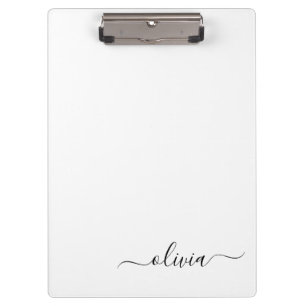 Zwart Witte Moderne Script Vrouwelijke Monogram Na Klembord