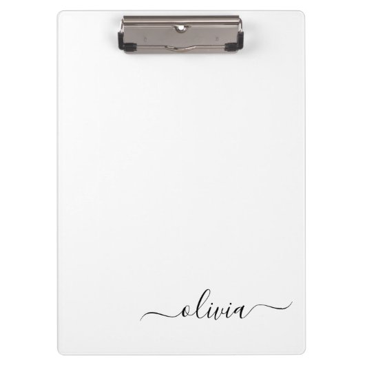 Zwart Witte Moderne Script Vrouwelijke Monogram Na Klembord (Voorkant)