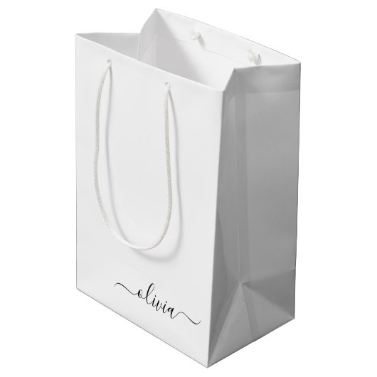 Zwart Witte Moderne Script Vrouwelijke Monogram Na Medium Cadeauzakje (Achterkant Gekanteld)