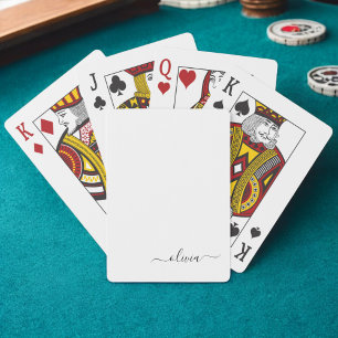 Zwart Witte Moderne Script Vrouwelijke Monogram Na Pokerkaarten