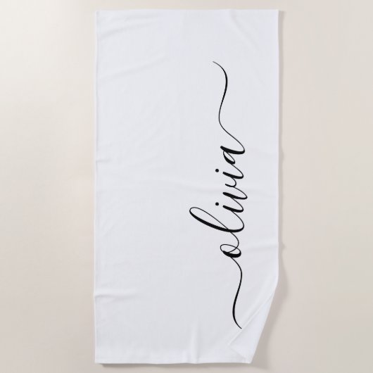 Zwart Witte Moderne Script Vrouwelijke Monogram Na Strandlaken (Voorkant)