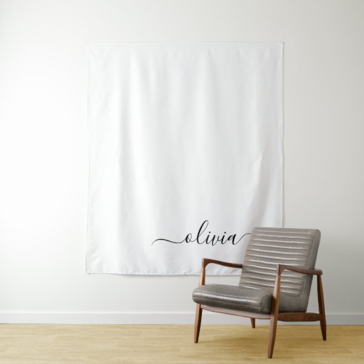 Zwart Witte Moderne Script Vrouwelijke Monogram Na Wandkleed (In situ)