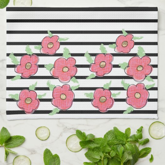 Zwart-witte moderne streep theedoek (Gevouwen)