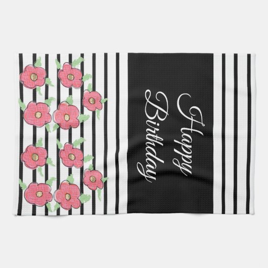 Zwart-witte moderne streep theedoek (Horizontaal)