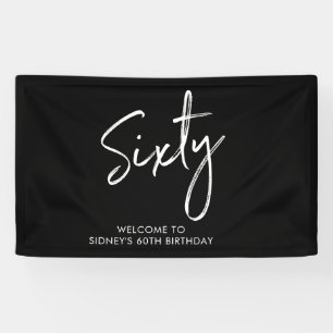 Zwart & Witte Moderne Verjaardagsbanner 60 Jaar Spandoek
