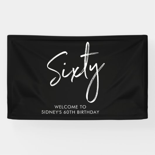 Zwart & Witte Moderne Verjaardagsbanner 60 Jaar Spandoek (Horizontaal)