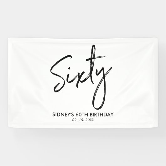 Zwart & Witte Moderne Verjaardagsbanner 60 Jaar Spandoek (Horizontaal)
