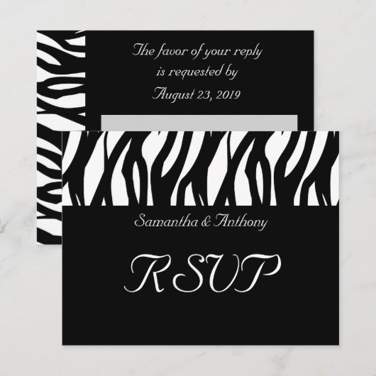 Zwart/witte modernistische streep bruiloft RSVP-ka RSVP Kaartje (Voorkant / Achterkant)