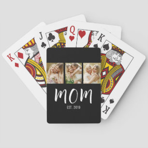 Zwart Witte Moeder Gevestigd Script 3 Foto Elegant Pokerkaarten