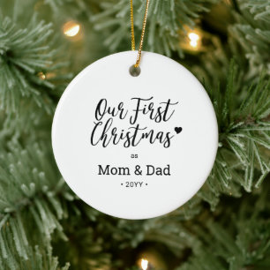 Zwart & Witte Moeder Vader Eerste Kerst Foto Ornam Keramisch Ornament