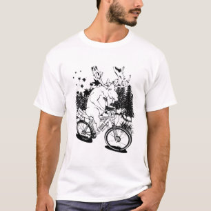 Zwart-witte molen op een fiets t-shirt
