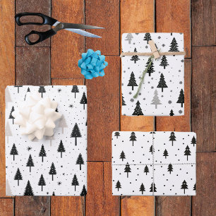 Zwart Witte Monochrome Kerstbomen Minimaal  Inpakpapier Vel