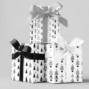 Zwart Witte Monochrome Kerstbomen Minimaal  Inpakpapier Vel