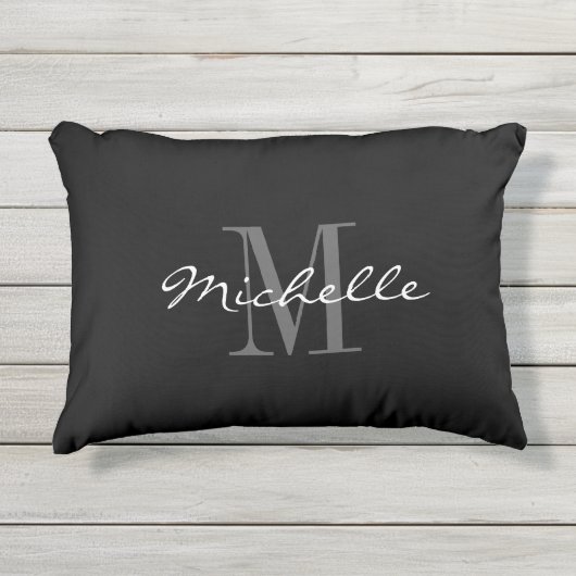 Zwart-witte monogram in de openlucht buitenkussen (Voorkant)