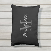 Zwart-witte monogram in de openlucht buitenkussen (Achterkant (verticaal))