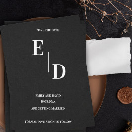 Zwart Witte Monogram Moderne Trouw Save The Date Aankondigingskaart