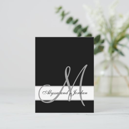 Zwart-witte monogram Names Weddenschappen Informatiekaartje (Staand voorkant)