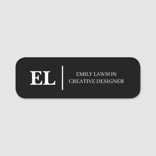 Zwart Witte Monogram Stijlvolle Moderne Identiteit Naamplaatje (Voorkant)