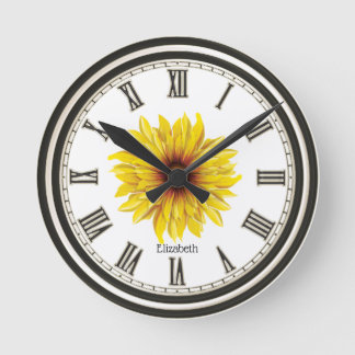 Zwart-witte, mooie zonnebloem ronde klok