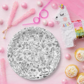 Zwart & Witte Moppige Doodle Papieren Bordje (Feest)