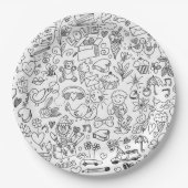 Zwart & Witte Moppige Doodle Papieren Bordje (Voorkant)