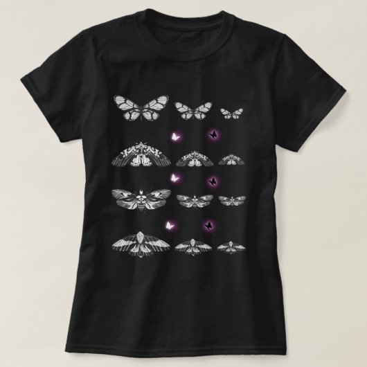 Zwart-Witte Mot, Vlinderkunst T-shirt (Design voorkant)
