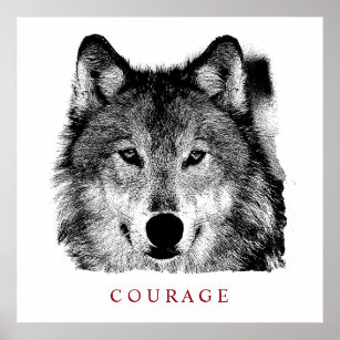 Zwart-witte Motivatie moed Wolf Poster