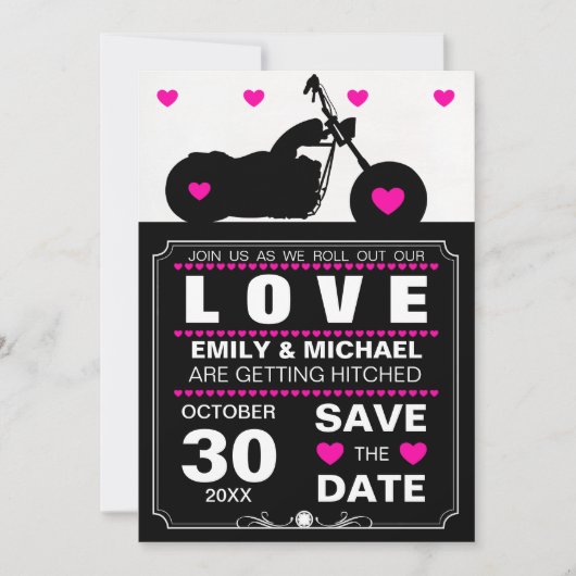 Zwart & Witte Motor Silhouet Bewaar de Datum Save The Date (Voorkant)