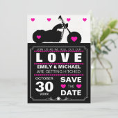 Zwart & Witte Motor Silhouet Bewaar de Datum Save The Date (Staand voorkant)