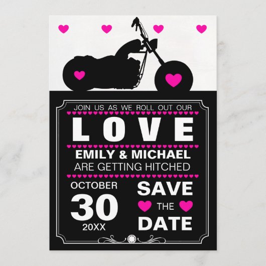 Zwart & Witte Motor Silhouet Bewaar de Datum Save The Date (Voorkant)