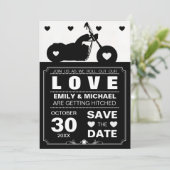 Zwart & Witte Motor Silhouet Bewaar de Datum Save The Date (Staand voorkant)