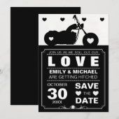 Zwart & Witte Motor Silhouet Bewaar de Datum Save The Date (Voorkant / Achterkant)