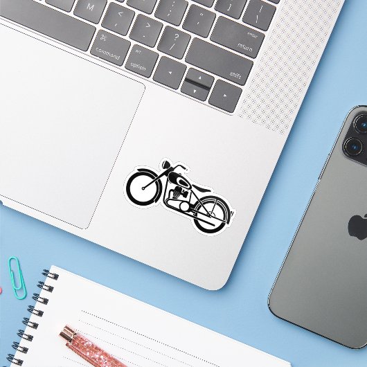 zwart-witte motorfiets sticker (Laptop met iPhone)