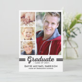 Zwart-witte Multi-Photo Graduation Party Kaart (Staand voorkant)