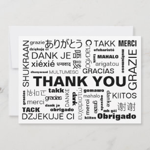Zwart Witte Multilinguale Typografie Plat Bedankkaart