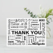 Zwart Witte Multilinguale Typografie Plat Bedankkaart (Staand voorkant)