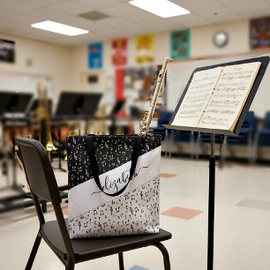 Zwart-witte muziekgepersonaliseerde canvas tas