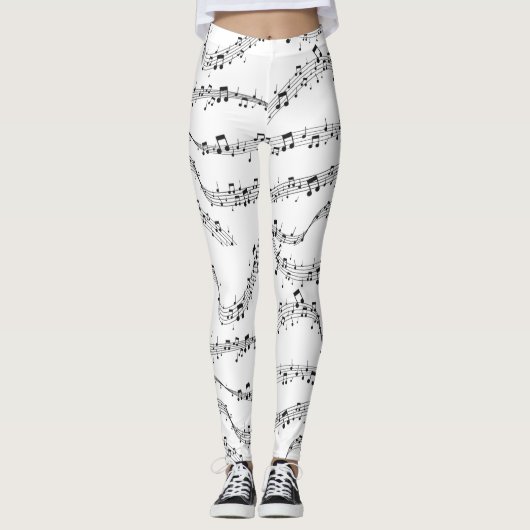 Zwart-witte muzieknoot Patroonmuzikant Leggings (Voorkant)