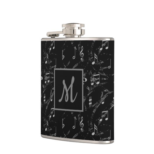 Zwart-witte Muzieknoten, monogrammen Heupfles (Links)