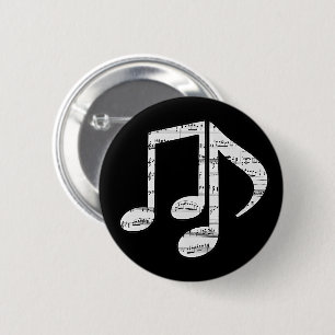 Zwart-witte muzieknoten ronde button 5,7 cm
