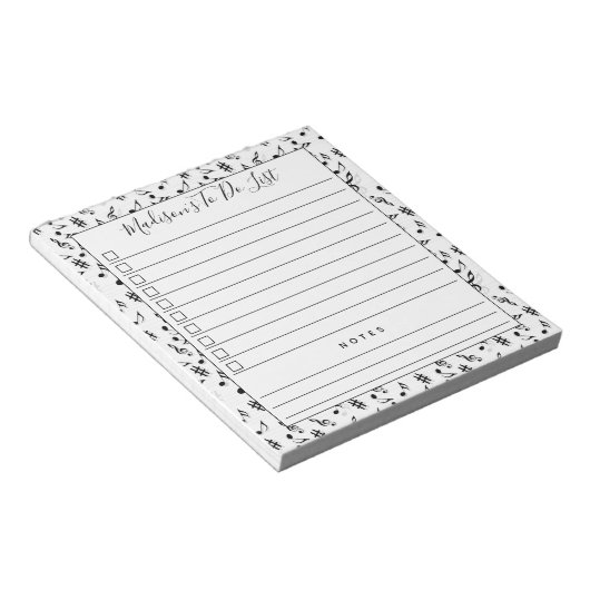 Zwart-witte Muzieknoten, speciaal aangepast om lij Notitieblok (Schuin)