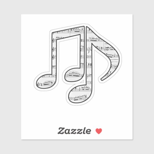 Zwart-witte muzieknoten sticker (Vel)