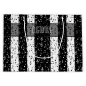 Zwart-witte muziekstrips met grote cadeautas (Voorkant)