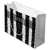 Zwart-witte muziekstrips met grote cadeautas (Voorkant Gekanteld)