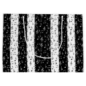 Zwart-witte muziekstrips met grote cadeautas (Achterkant)