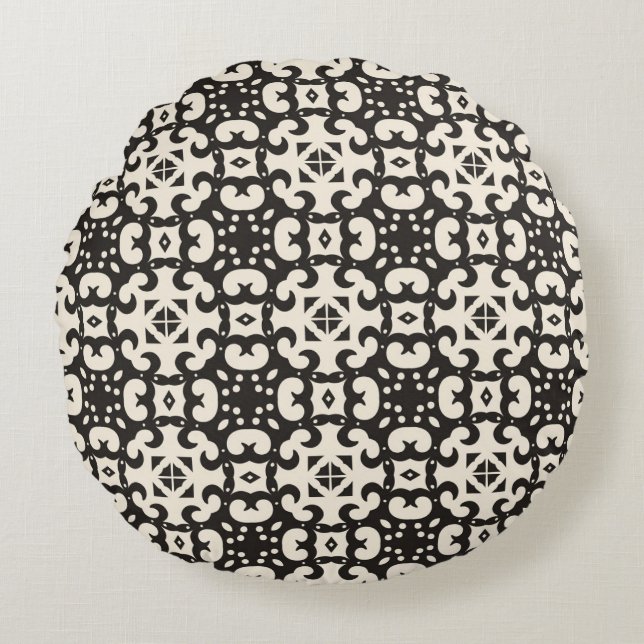 Zwart-witte naadloze geometrische schroefdraad P Rond Kussen (Voorkant)